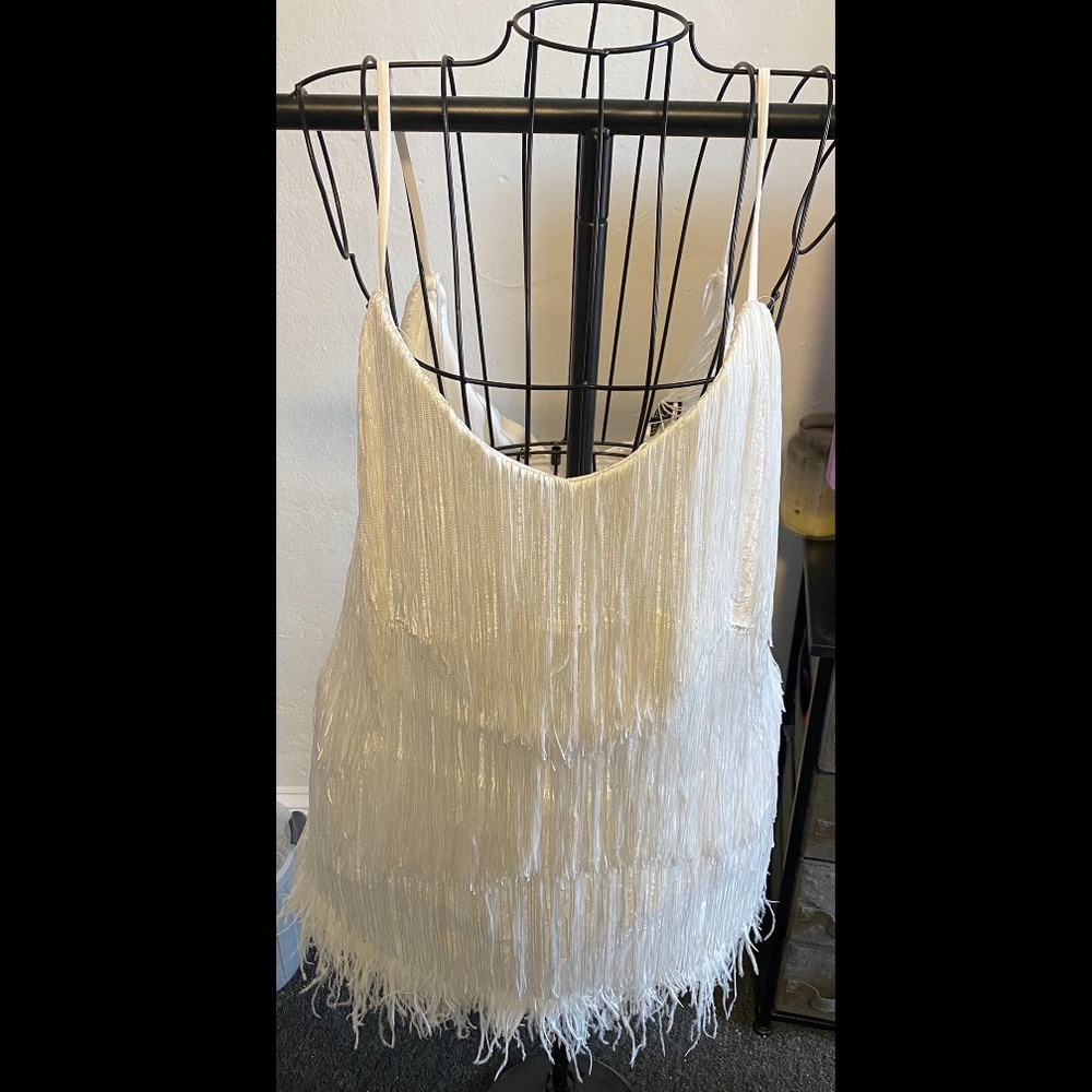 White fringe/sequin spaghetti strap dress